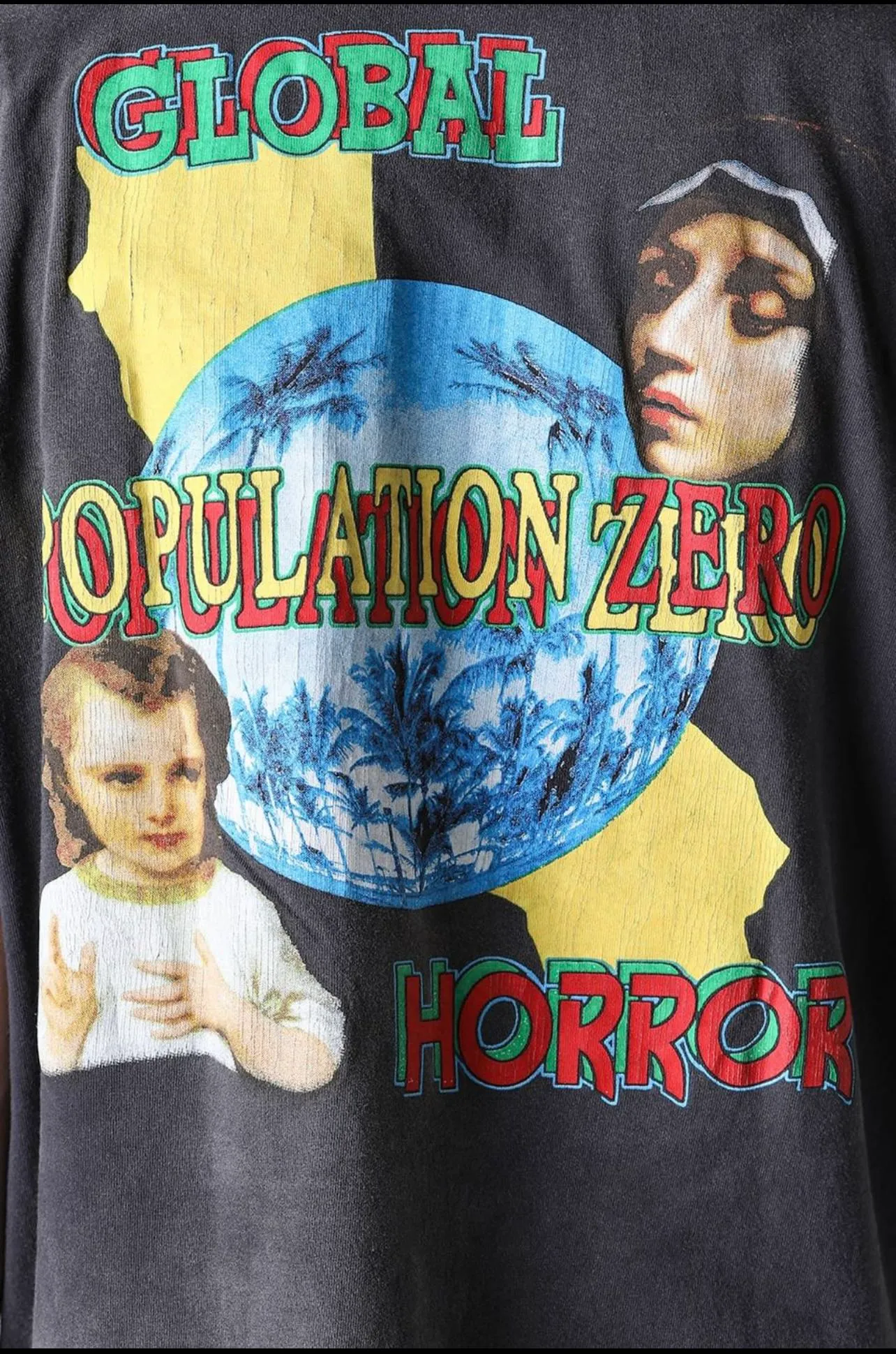 SAINT MICHAEL SS TEE/ON EARTH/BLK Jesus, Mary, Holy Infant Earth TEE Ready-to-wear Assut special piece dyeing, washed and distressed Vintage process, front and rear super complex super large printing, top purchasing agent technology